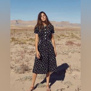 Christy Dawn Women’s Sebastian Floral Midi Dress in Black Size L Micro Floral